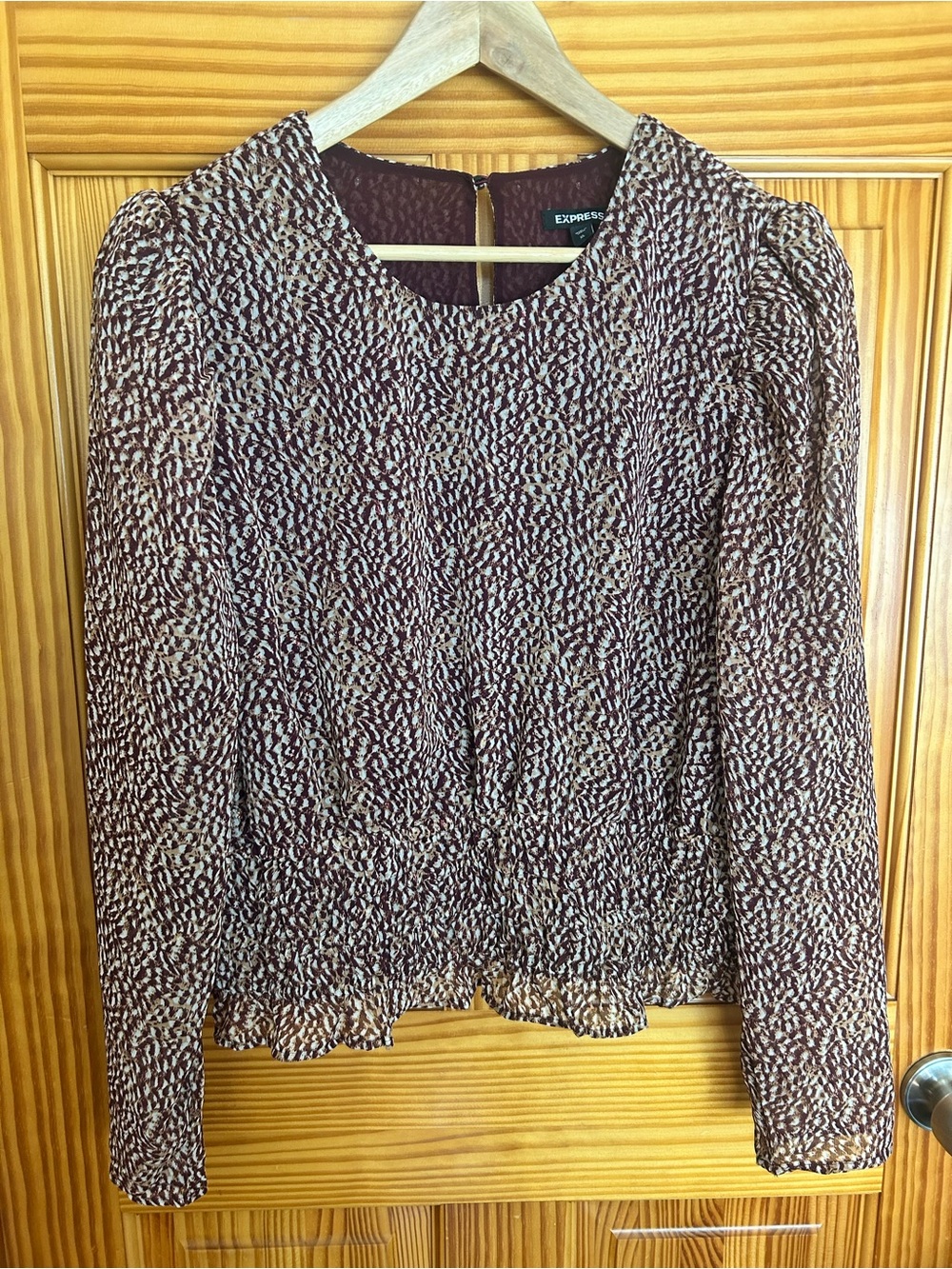 Express Red / Brown and Cream Printed Long Sleeve Blouse